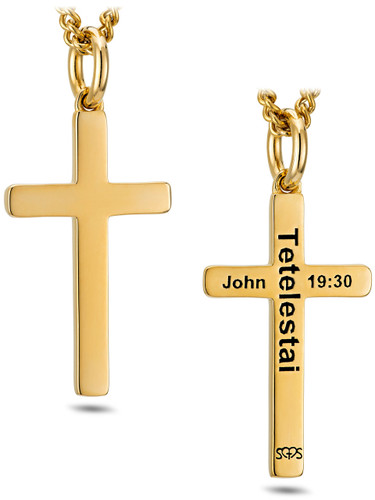 Shields of Strength Women's Perfect Cross Necklace-John 19:30-Front and Back View