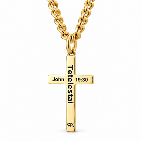 Men's Perfect Cross Necklace inscribed with John 19:30