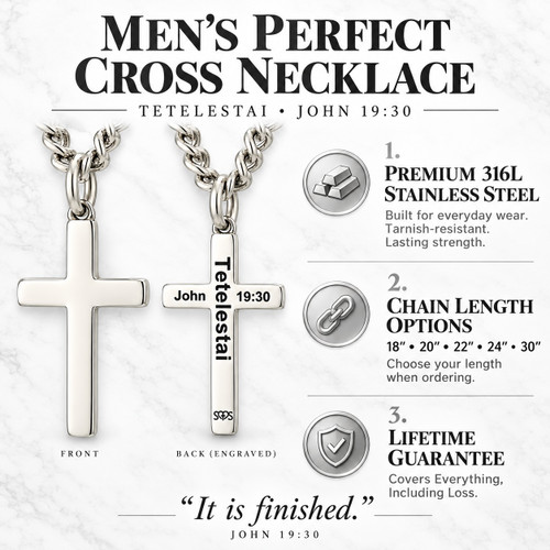 Men's Perfect Cross Necklace inscribed with John 19:30