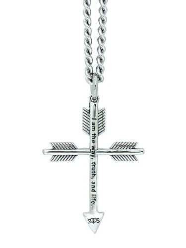 Men's Stainless Steel Arrow Cross Necklace - John 14:6