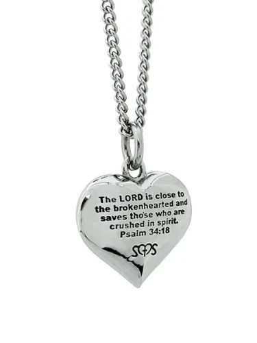 Women's Stainless Steel Healing Heart Necklace-Psalm 34:18