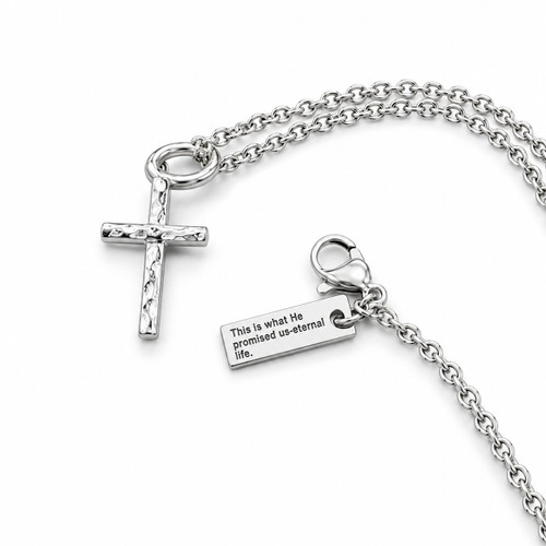 Women's Hammered Cross Necklace - 1 John 2:25