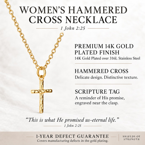 Women's Hammered Cross Necklace - 1 John 2:25