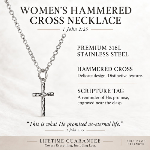 Women's Hammered Cross Necklace - 1 John 2:25