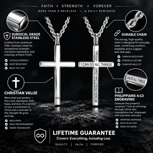 Men's Philippians 4:13 Cross Necklace