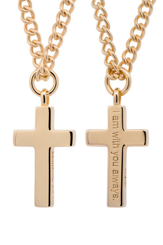 Shields of Strength Men's Always Cross Gold Plated Necklace Matthew 28:20, 'I am with you always' cross for men, stainless steel-Front and Back View