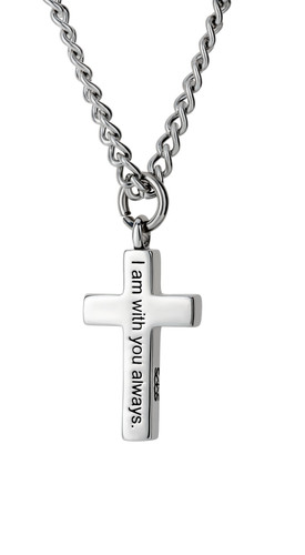 Shields of Strength Men's Always Cross Necklace Matthew 28:20, 'I am with you always' cross for men, stainless steel-Back View