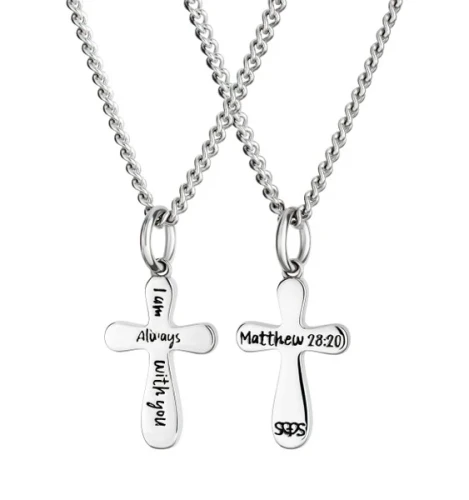 Women Stainless With You Always Cross Necklace-Matthew 28:20