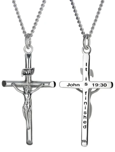 Men's Stainless Crucifix Cross Necklace - John 19:30