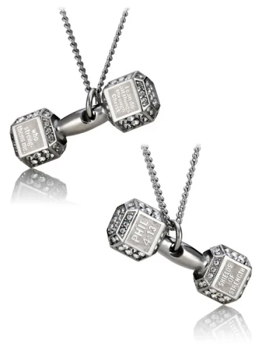 Women's Crystal Dumbbell Necklace - Philippians 4:13