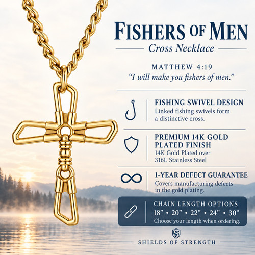 Fishers of Men Cross Necklace - Matthew 4:19