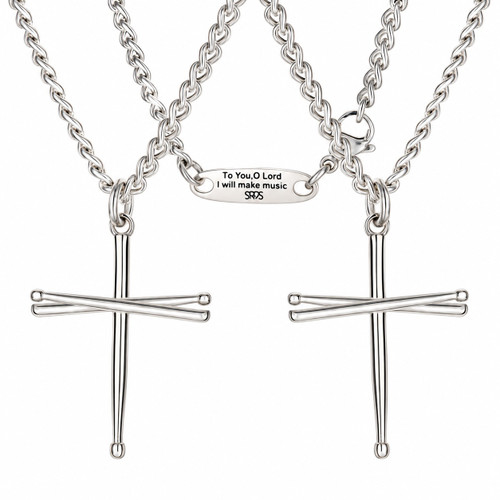 Men's Drumsticks Cross Necklace -Psalm 101:1