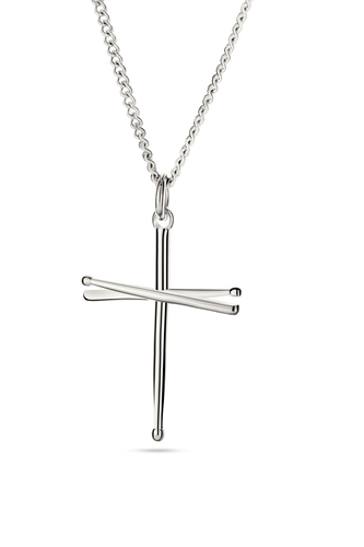 Stainless Steel Men's Drumsticks Cross Necklace with Psalm 101:1 Inscription-Front View