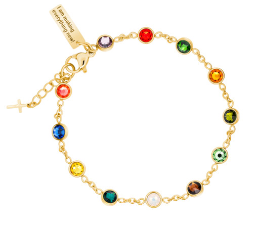 Shields of Strength Women's Gemstone Station Bracelet Inscribed with Revelation 21:5 Christian Bible Verse