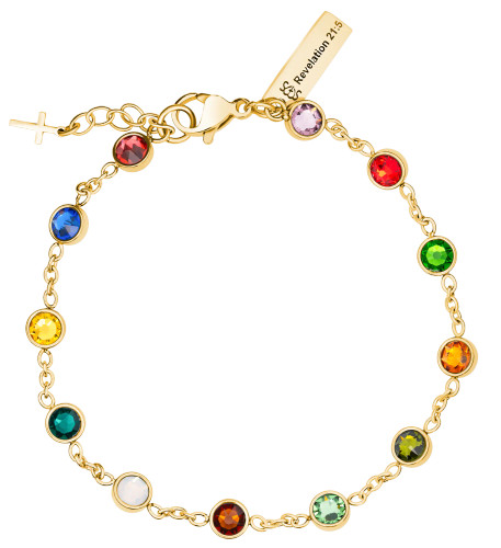Shields of Strength Women's Gemstone Station Bracelet Inscribed with Revelation 21:5 Christian Bible Verse