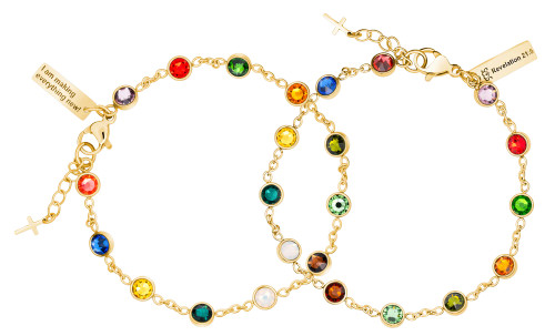 Shields of Strength Women's Gemstone Station Bracelet Inscribed with Revelation 21:5 Christian Bible Verse