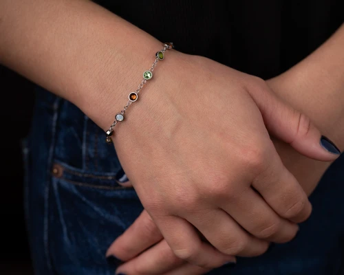 Shields of Strength Women's Gemstone Station Bracelet Inscribed with Revelation 21:5 Christian Bible Verse