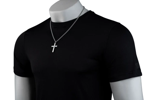 Stainless Steel Men's Thin Green Line Cross Necklace - Joshua 1:9