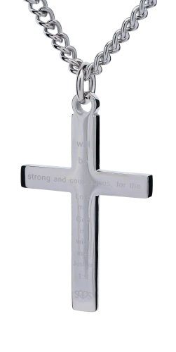 Stainless Steel Men's Thin Green Line Cross Necklace - Joshua 1:9