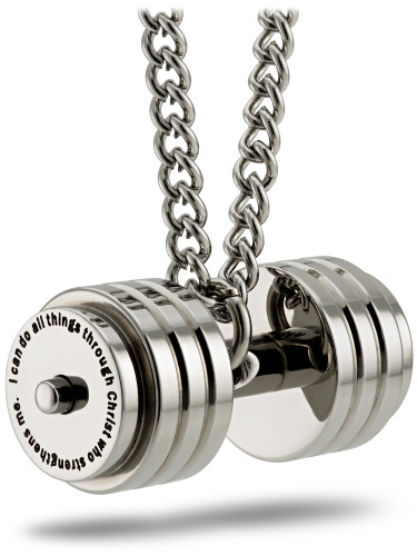 Men's Stainless Steel Stack Plate Dumbbell Necklace - Phil. 4:13 - Rear Image