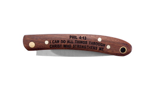 Shields of Strength Wood / Stainless Steel / Brass Knife - Philippians 4:13
