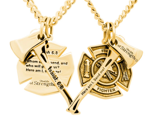 Men's Maltese Firefighter Cross / Axe Combo Necklace - Isaiah 6:8