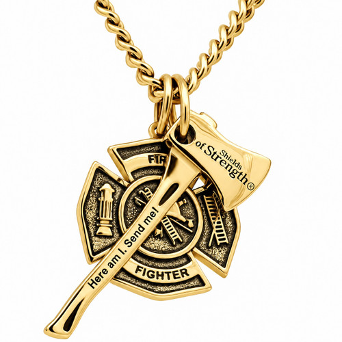 Men's Maltese Firefighter Cross / Axe Combo Necklace - Isaiah 6:8