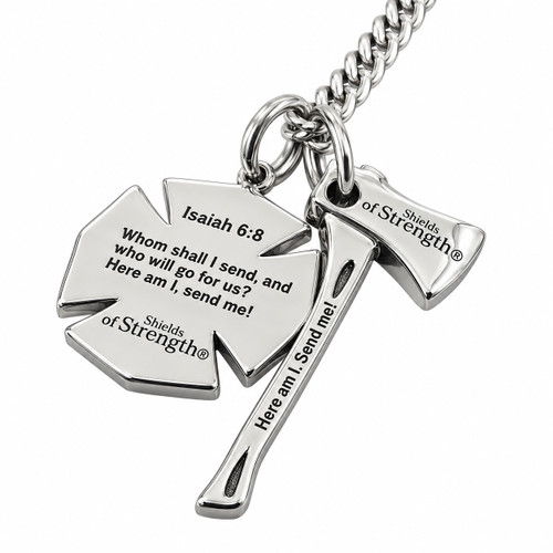 Men's Maltese Firefighter Cross / Axe Combo Necklace - Isaiah 6:8