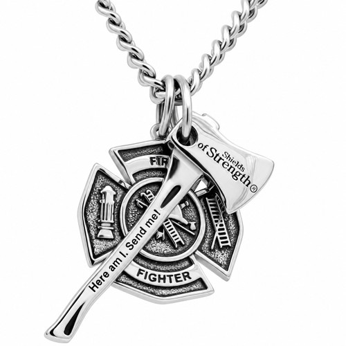 Men's Maltese Firefighter Cross / Axe Combo Necklace - Isaiah 6:8