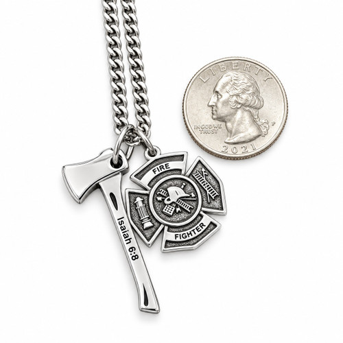 Men's Maltese Firefighter Cross / Axe Combo Necklace - Isaiah 6:8
