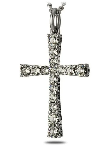 Women's Double Cross Pendant Combo Necklace - Swarovski Crystals - Isaiah 46:4 / 1 John 4:18