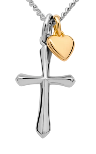 Women's Stainless Cross and Gold Plated Dainty Heart Combo Necklace- John 19:30 / John 14:6