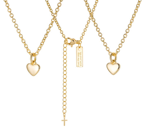 Women's Stainless Cross and Gold Plated Dainty Heart Combo Necklace- John 19:30 / John 14:6