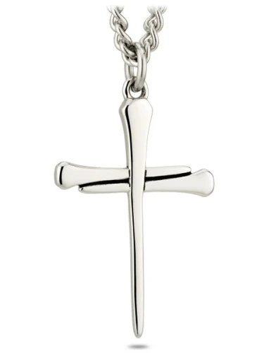 Men's Stainless Horseshoe & Nail Cross Necklace - John 19:30 & 1 Corinthians 16:13