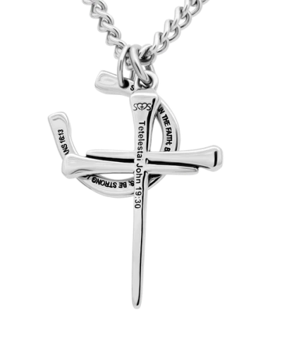 Woman's Stainless Horseshoe Nail Cross / Horseshoe Combo Necklace - John 19:30 / 1 Corinthians 16:13