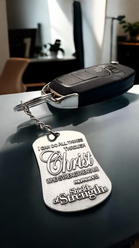 Phil 4:13 Antique Finish Dog Tag with Cross Keychain - Back View