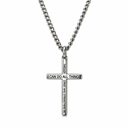 Small Men's Philippians 4:13 Cross Necklace