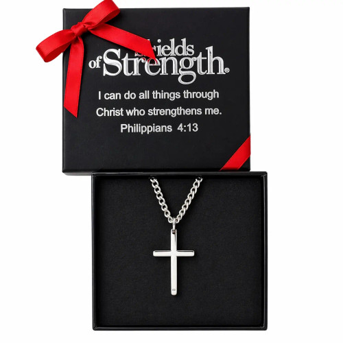Small Men's Philippians 4:13 Cross Necklace