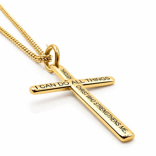 Small Men's Philippians 4:13 Cross Necklace