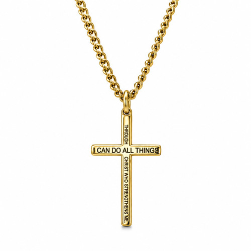 Small Men's Philippians 4:13 Cross Necklace