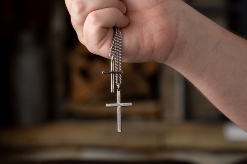 Small Men's Philippians 4:13 Cross Necklace