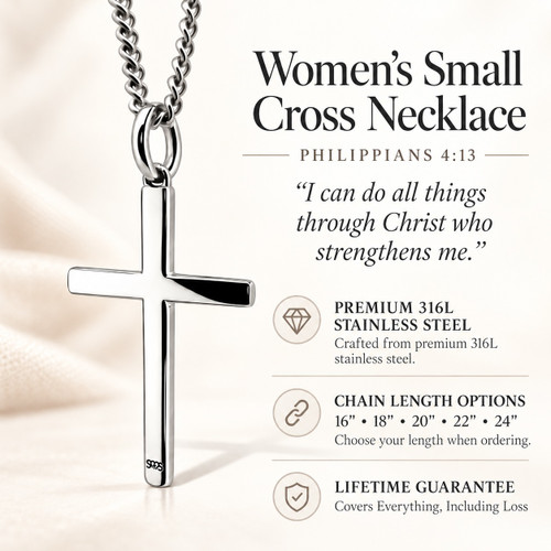Women's Small Philippians 4:13 Cross Necklace
