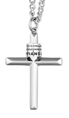 Men's Ridge Cross Necklace with Duck Band‚ John 19:30 & Philippians 4:13 