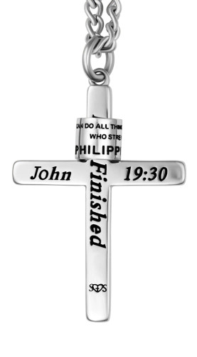 Men's Ridge Cross Necklace with Duck Band‚ John 19:30 & Philippians 4:13 