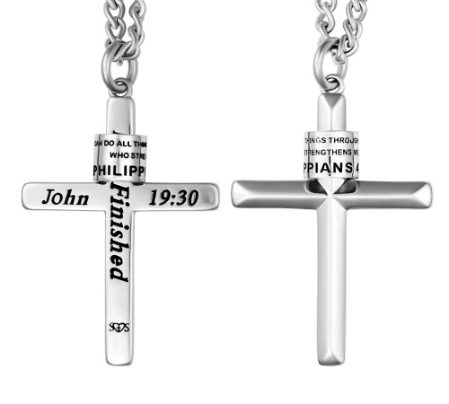 Men's Ridge Cross Necklace with Duck Band‚ John 19:30 & Philippians 4:13 