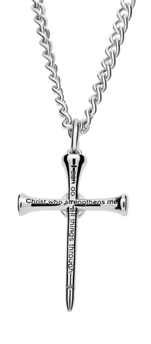 Shields of Strength Stainless Men's Golf Tee Cross Necklace - Philippians 4:13-Back View