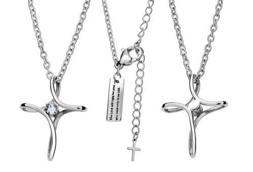 Women's Stainless Steel Exodus 14:14 Cross Necklace with Swarovski Crystal