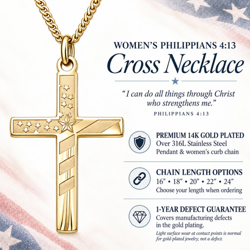 Women's Philippians 4:13 Flag Cross Necklace- Philippians 4:13