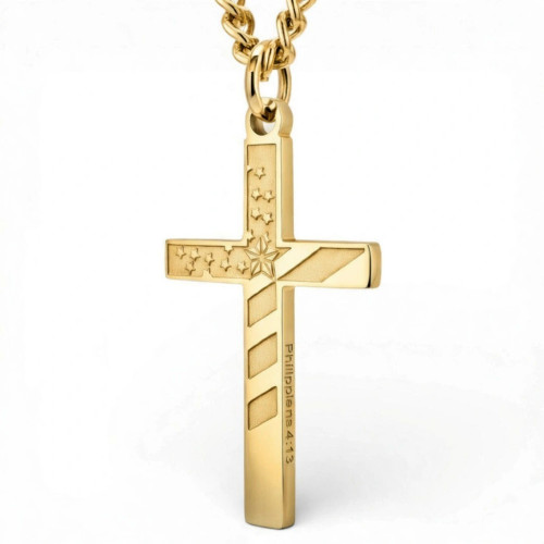 Men's Philippians 4:13 Flag Cross Necklace - Philippians 4:13