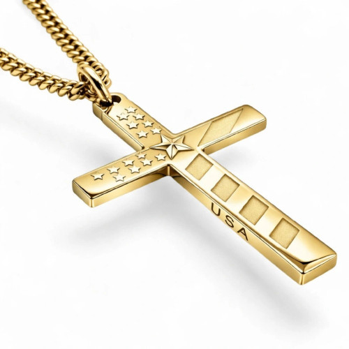 Men's Philippians 4:13 Flag Cross Necklace - Philippians 4:13